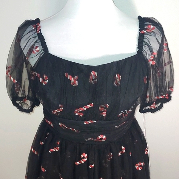 Unique Vintage Black Glitter Sheer Mesh Candy Cane Babydoll Dress Size S/4 NWT - Picture 7 of 16